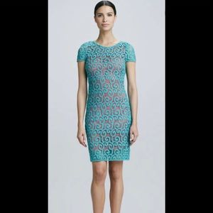 Elie Tahari “Lolly”Teal & coral crochet lace dress